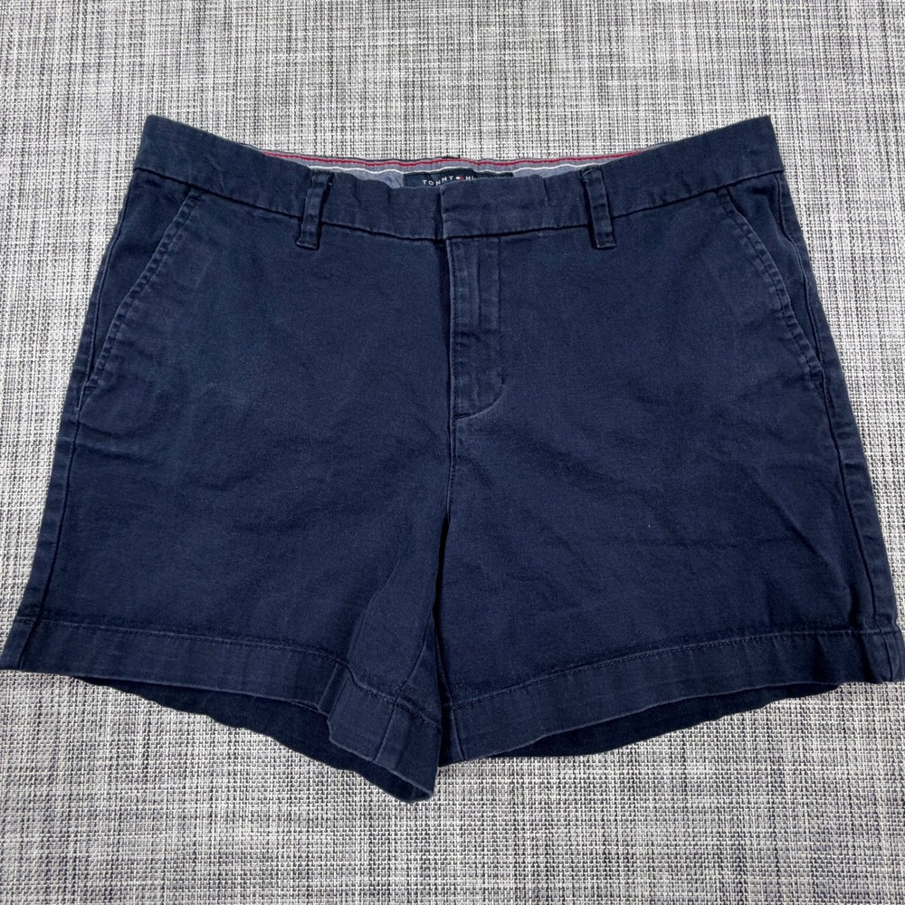 Tommy Hilfiger Womens 6 Navy Blue Stretch Cotton Chino Shorts Flat Front Pockets